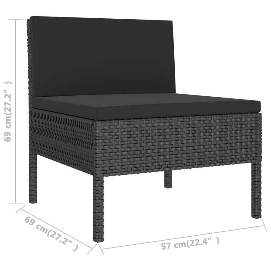 3-Delige Loungeset Met Kussens Poly Rattan Zwart