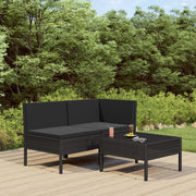 Loungeset 3-delig poly rattan zwart met kussens