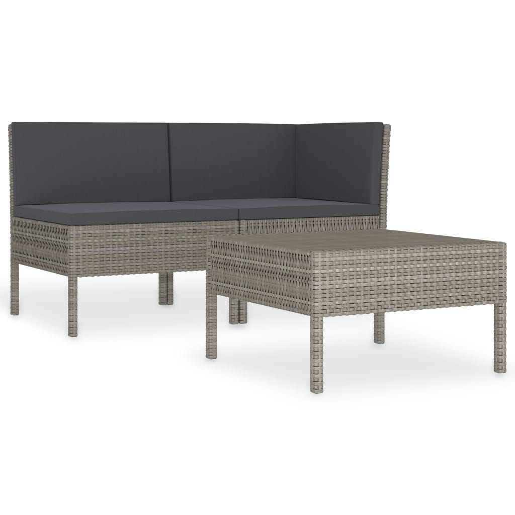 3-Delige Loungeset Met Kussens Poly Rattan Grijs