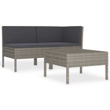 3-Delige Loungeset Met Kussens Poly Rattan Grijs