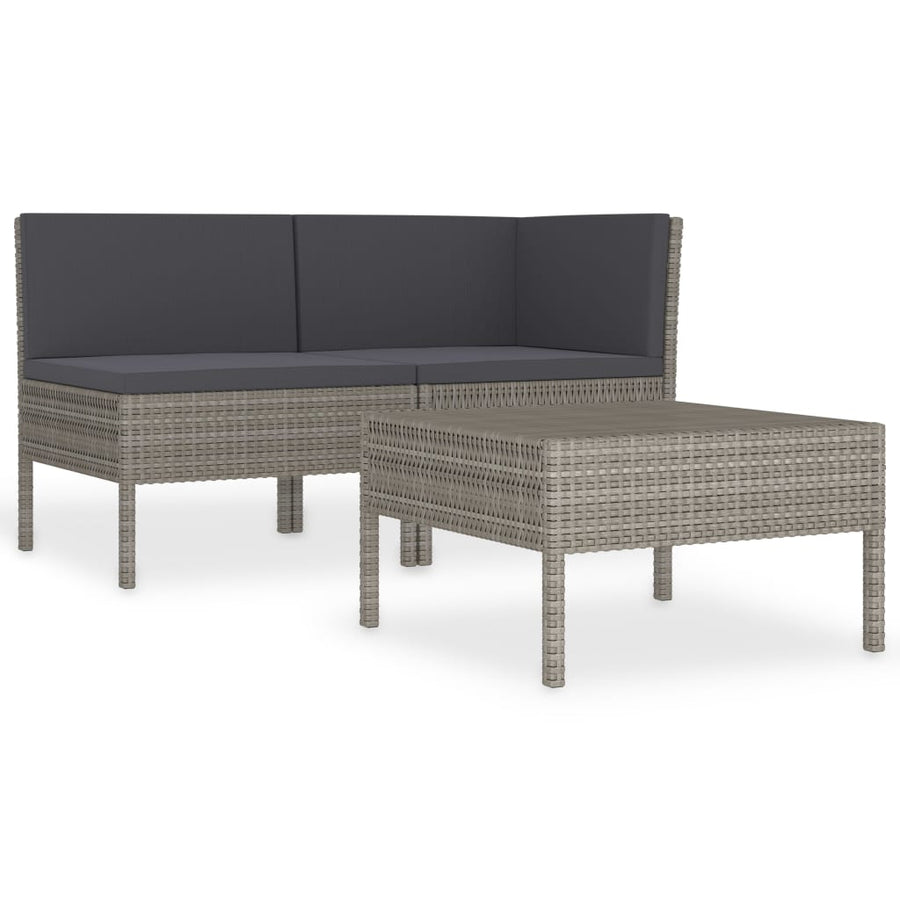 3-Delige Loungeset Met Kussens Poly Rattan Grijs