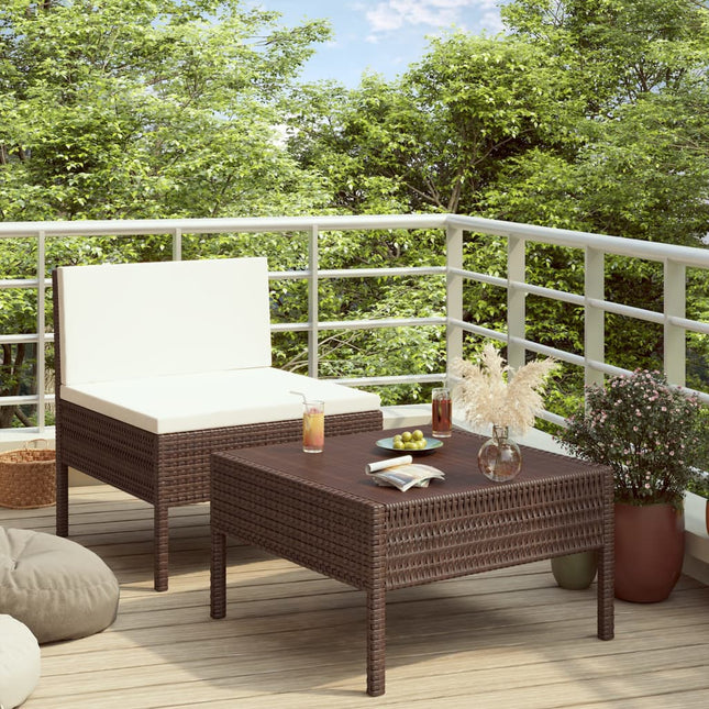 -Delige Loungeset Met Kussens Poly Rattan Bruin