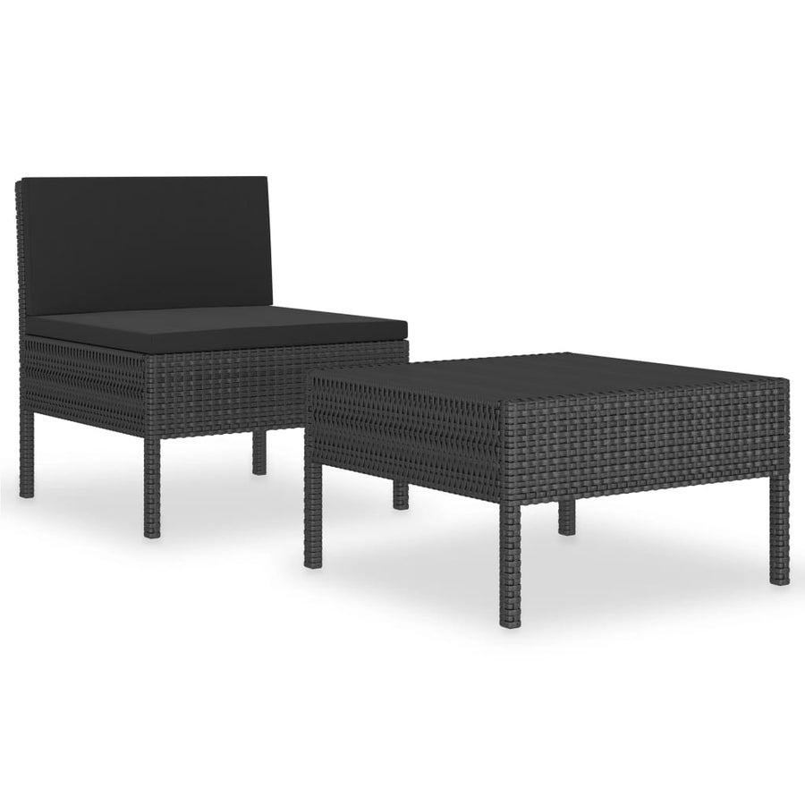 -Delige Loungeset Met Kussens Poly Rattan Zwart