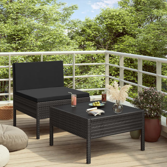 -Delige Loungeset Met Kussens Poly Rattan Zwart