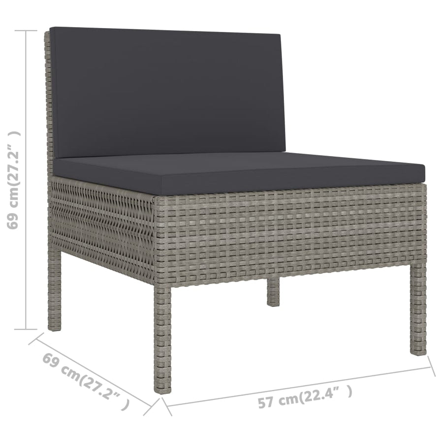 -Delige Loungeset Met Kussens Poly Rattan Grijs
