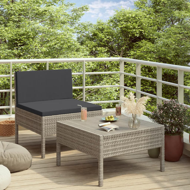 -Delige Loungeset Met Kussens Poly Rattan Grijs