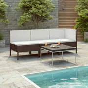 3-piece Lounge Set with Cushions Poly Rattan Brown