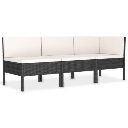 -Delige Loungeset Met Kussens Poly Rattan Zwart en wit