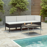 3-piece Lounge Set with cushions poly rattan black