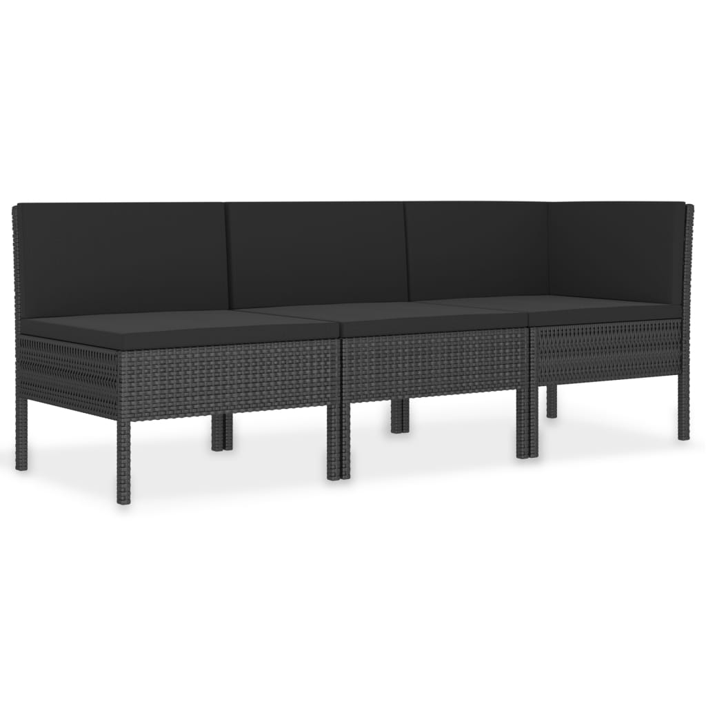 Loungeset Met Kussens Poly Rattan Zwart