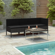 Rattan Lounge Set with Cushions Black