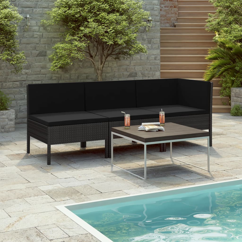 Loungeset Met Kussens Poly Rattan Zwart