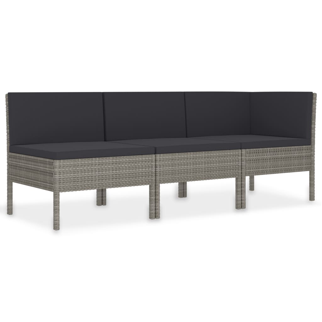-Delige Loungeset Met Kussens Poly Rattan Grijs