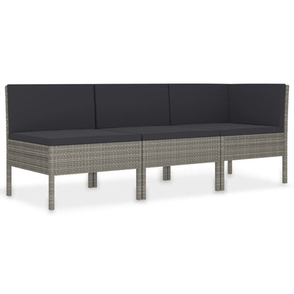 -Delige Loungeset Met Kussens Poly Rattan Grijs