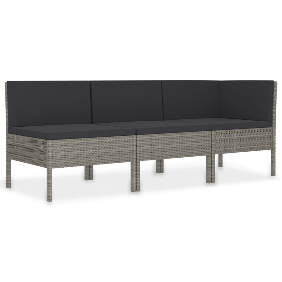 -Delige Loungeset Met Kussens Poly Rattan Grijs