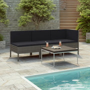3-Piece Lounge Set with Cushions Poly Rattan Grey