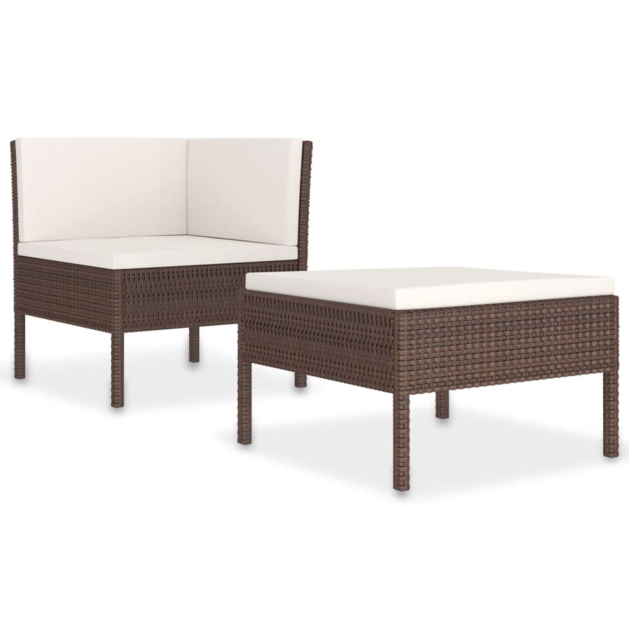 -Delige Loungeset Met Kussens Poly Rattan Bruin en wit