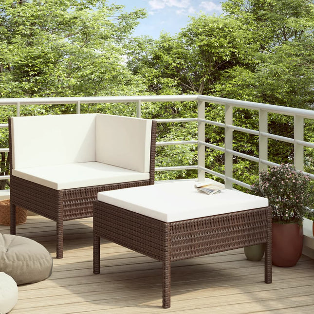 -Delige Loungeset Met Kussens Poly Rattan Bruin en wit