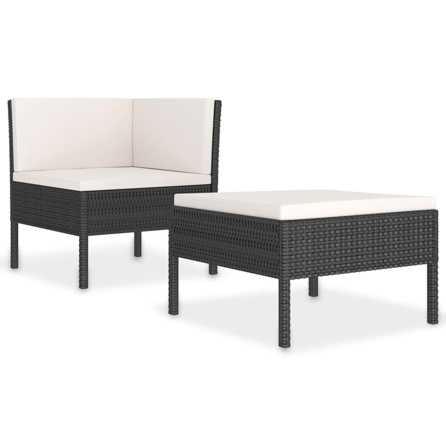 -Delige Loungeset Met Kussens Poly Rattan Zwart en wit