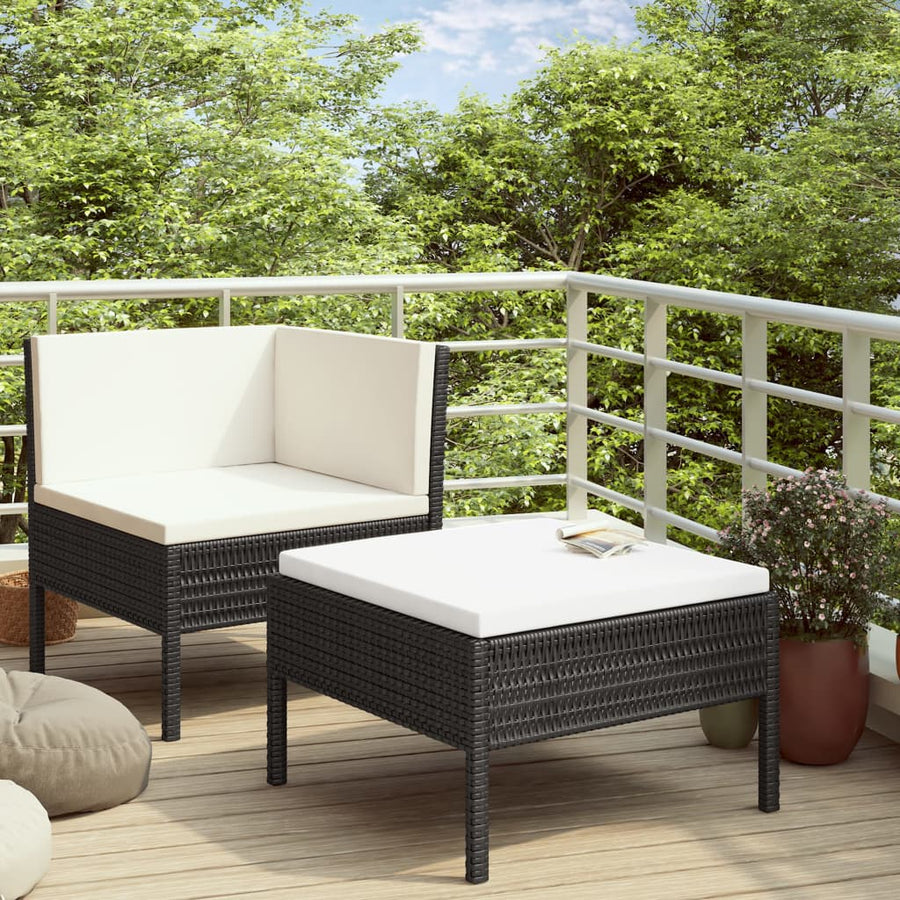 -Delige Loungeset Met Kussens Poly Rattan Zwart en wit