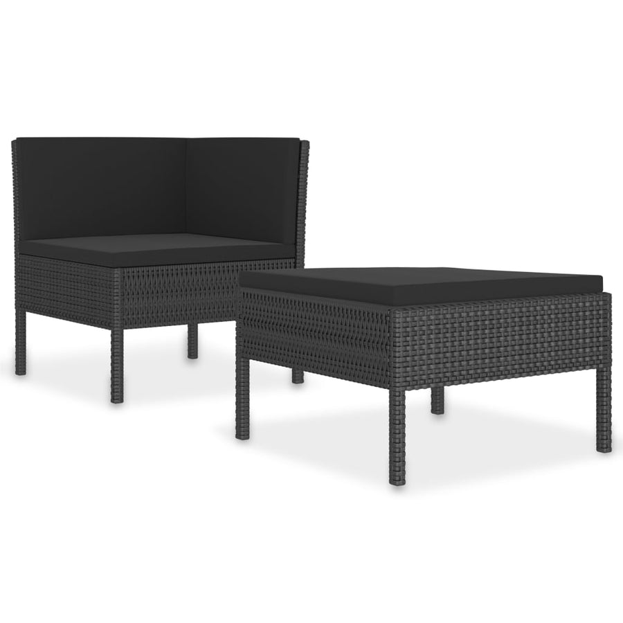 Loungeset Met Kussens Poly Rattan Zwart