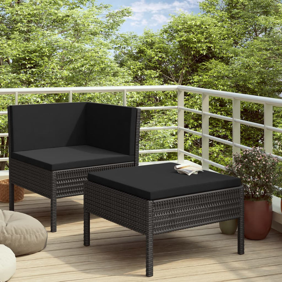 Loungeset Met Kussens Poly Rattan Zwart