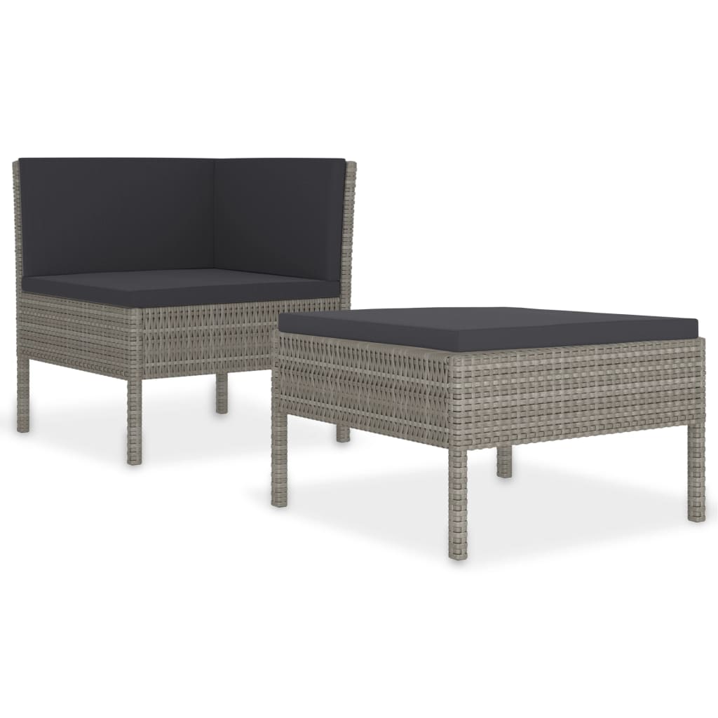 -Delige Loungeset Met Kussens Poly Rattan Grijs en antraciet