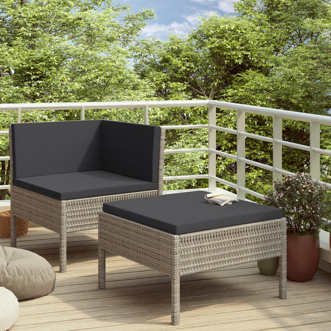 -Delige Loungeset Met Kussens Poly Rattan Grijs en antraciet