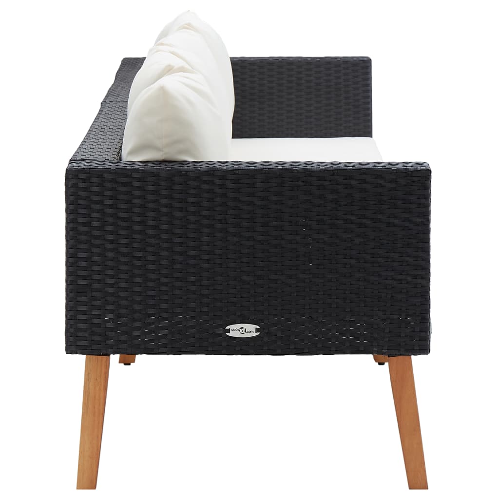 Tuinbank 3-Zits Met Kussens Poly Rattan Zwart Driezitsbank