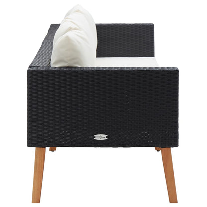 Tuinbank 3-Zits Met Kussens Poly Rattan Zwart Driezitsbank