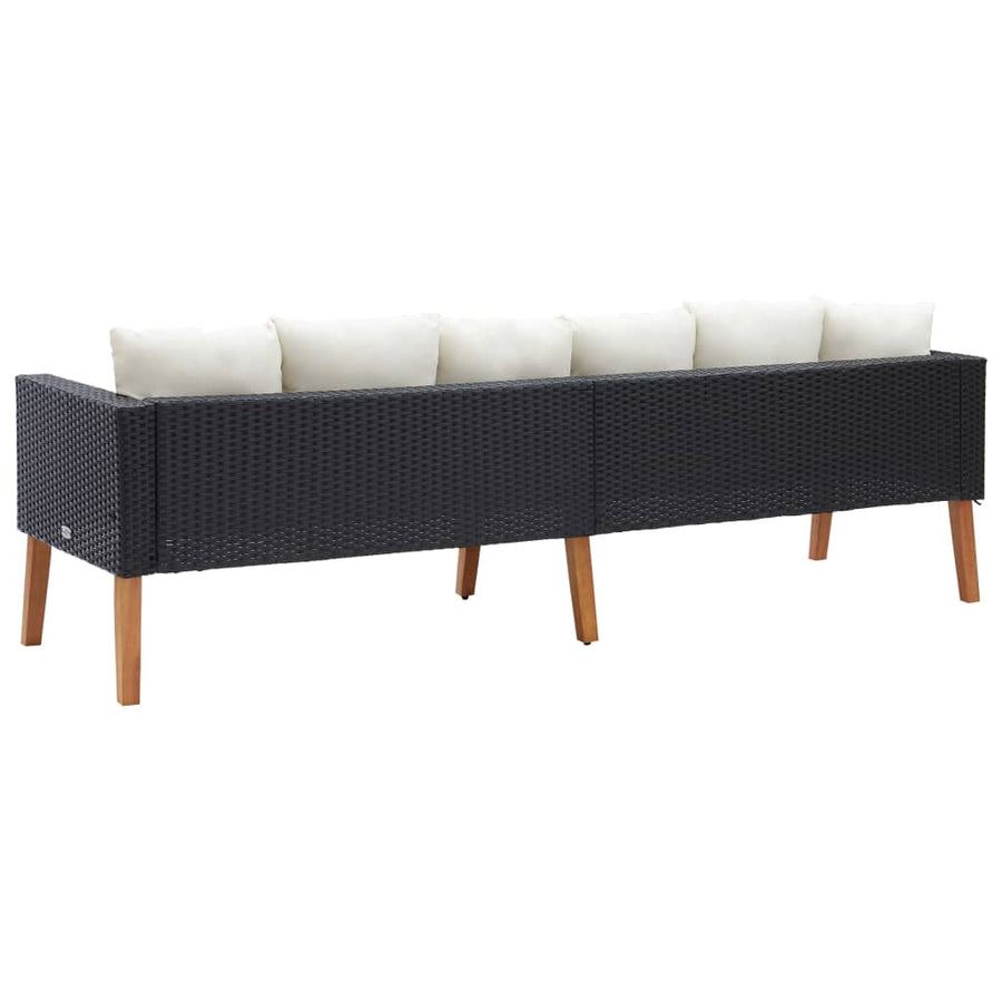 Tuinbank 3-Zits Met Kussens Poly Rattan Zwart Driezitsbank