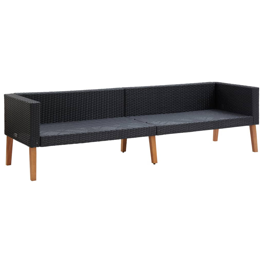 Tuinbank 3-Zits Met Kussens Poly Rattan Zwart Driezitsbank