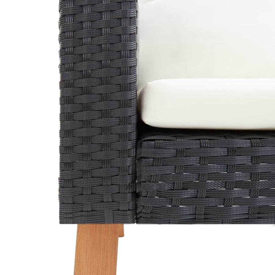 Tuinbank 3-Zits Met Kussens Poly Rattan Zwart Driezitsbank