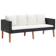 2-Seater Garden Bench with Cushions Poly Rattan Black