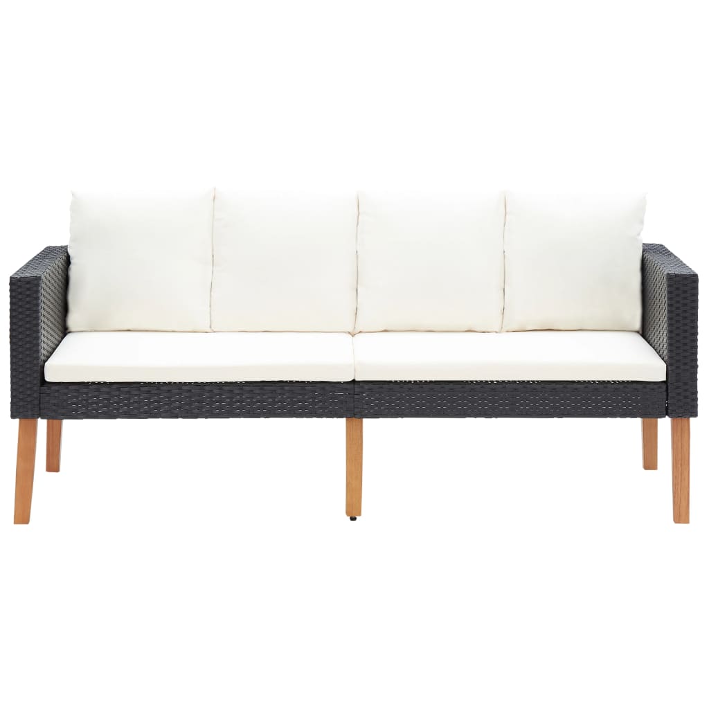 Tuinbank 2-Zits Met Kussens Poly Rattan Zwart Tweezitsbank