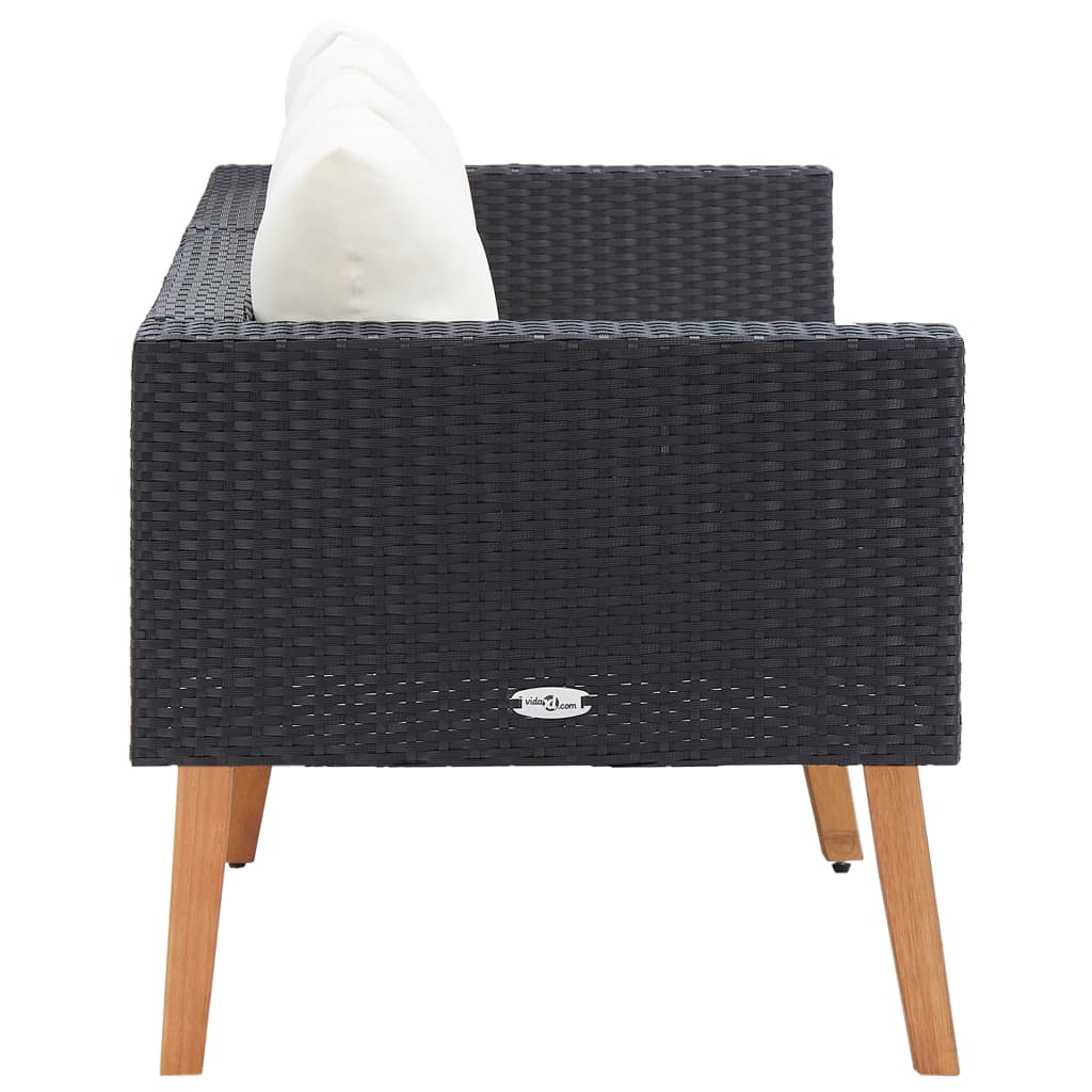 Tuinbank 2-Zits Met Kussens Poly Rattan Zwart Tweezitsbank