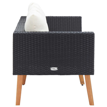 Tuinbank 2-Zits Met Kussens Poly Rattan Zwart Tweezitsbank