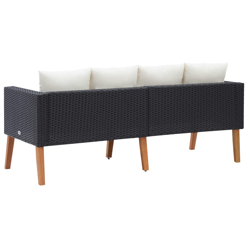 Tuinbank 2-Zits Met Kussens Poly Rattan Zwart Tweezitsbank