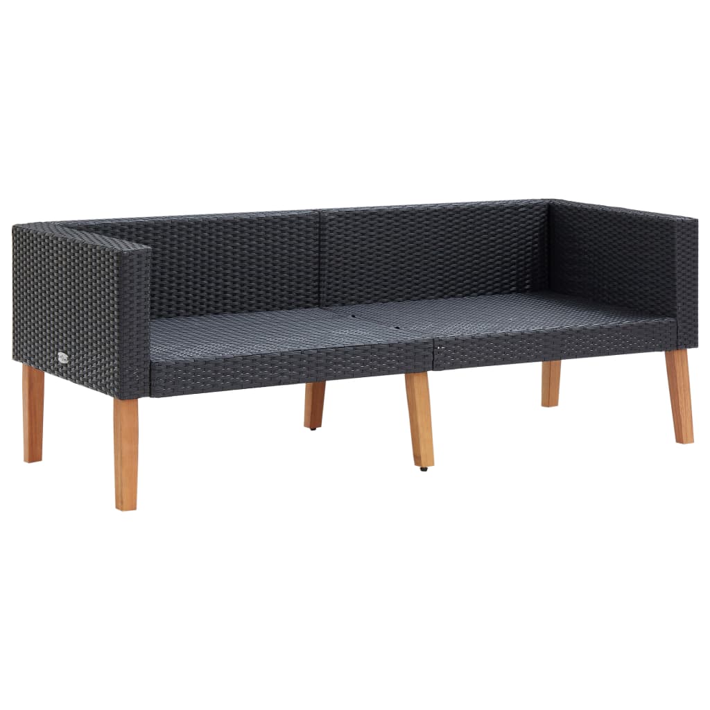Tuinbank 2-Zits Met Kussens Poly Rattan Zwart Tweezitsbank