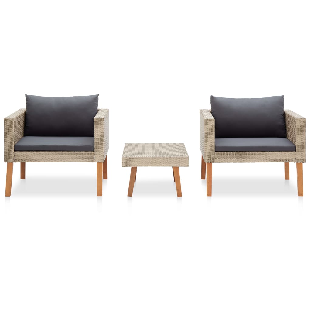-Delige Loungeset Met Kussens Poly Rattan Beige