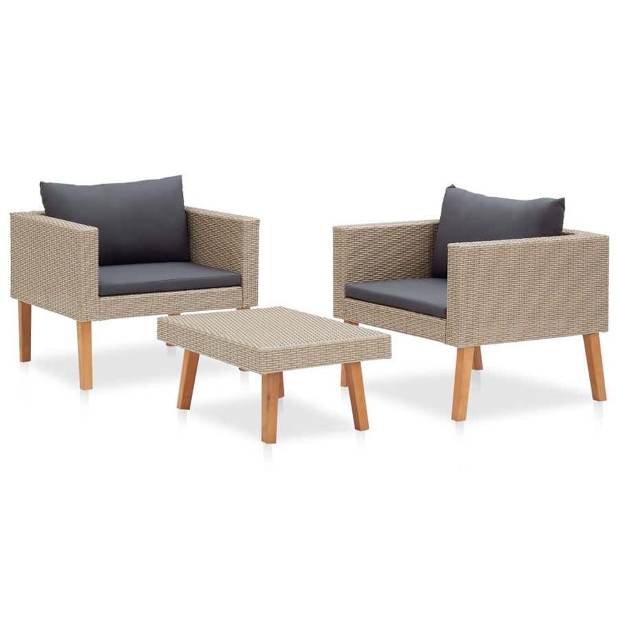 -Delige Loungeset Met Kussens Poly Rattan Beige