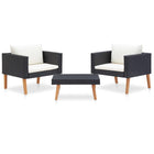 -Delige Loungeset Met Kussens Poly Rattan Zwart