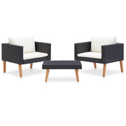 Loungeset 3-delig poly rattan zwart