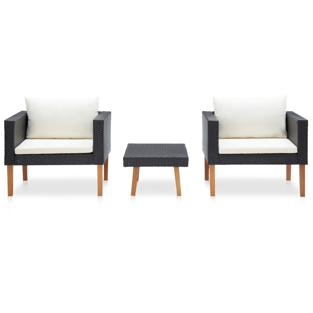 -Delige Loungeset Met Kussens Poly Rattan Zwart