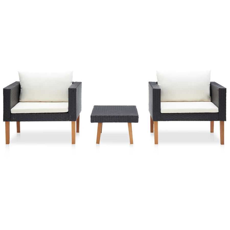 -Delige Loungeset Met Kussens Poly Rattan Zwart