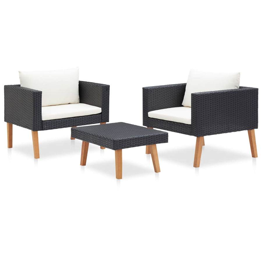 -Delige Loungeset Met Kussens Poly Rattan Zwart