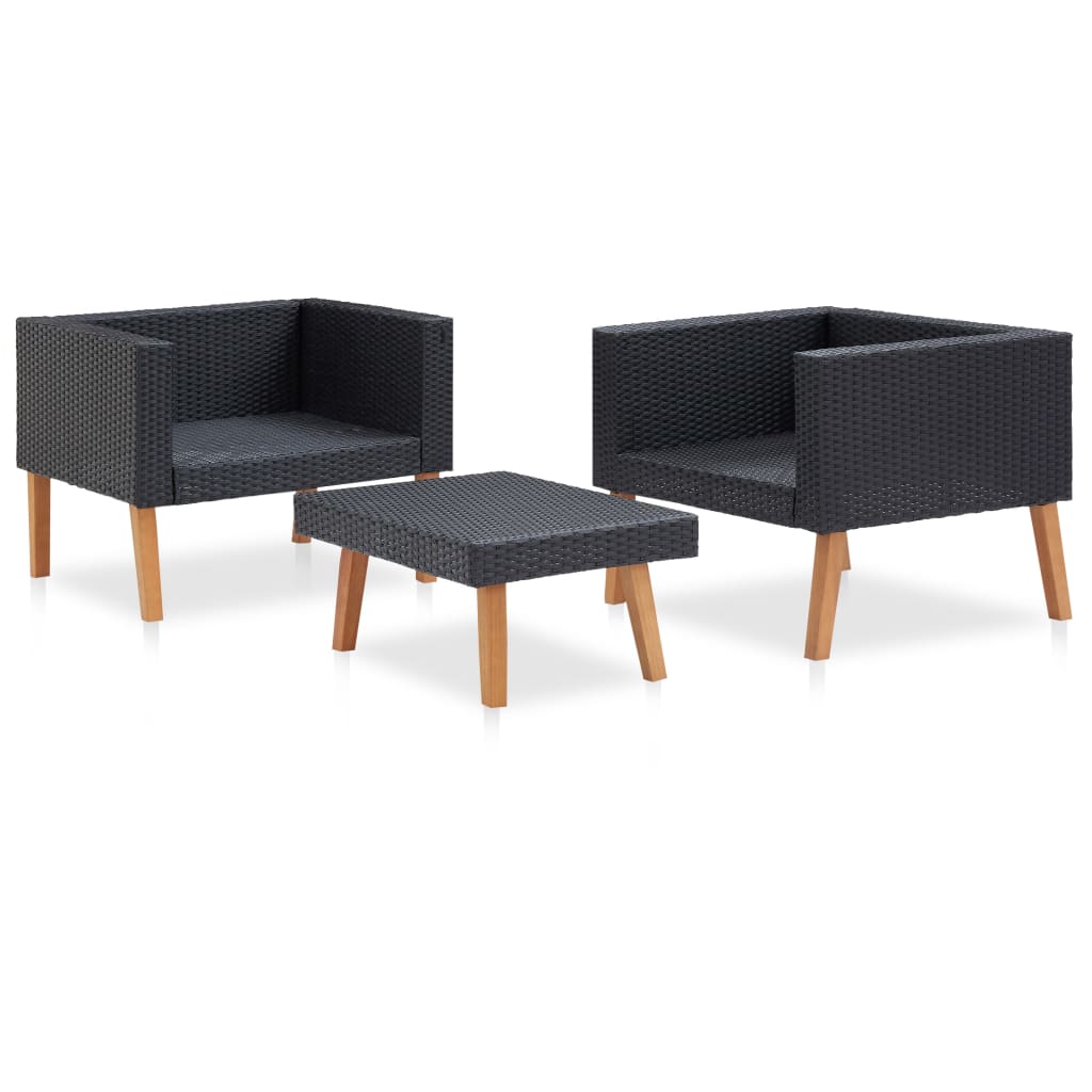 -Delige Loungeset Met Kussens Poly Rattan Zwart