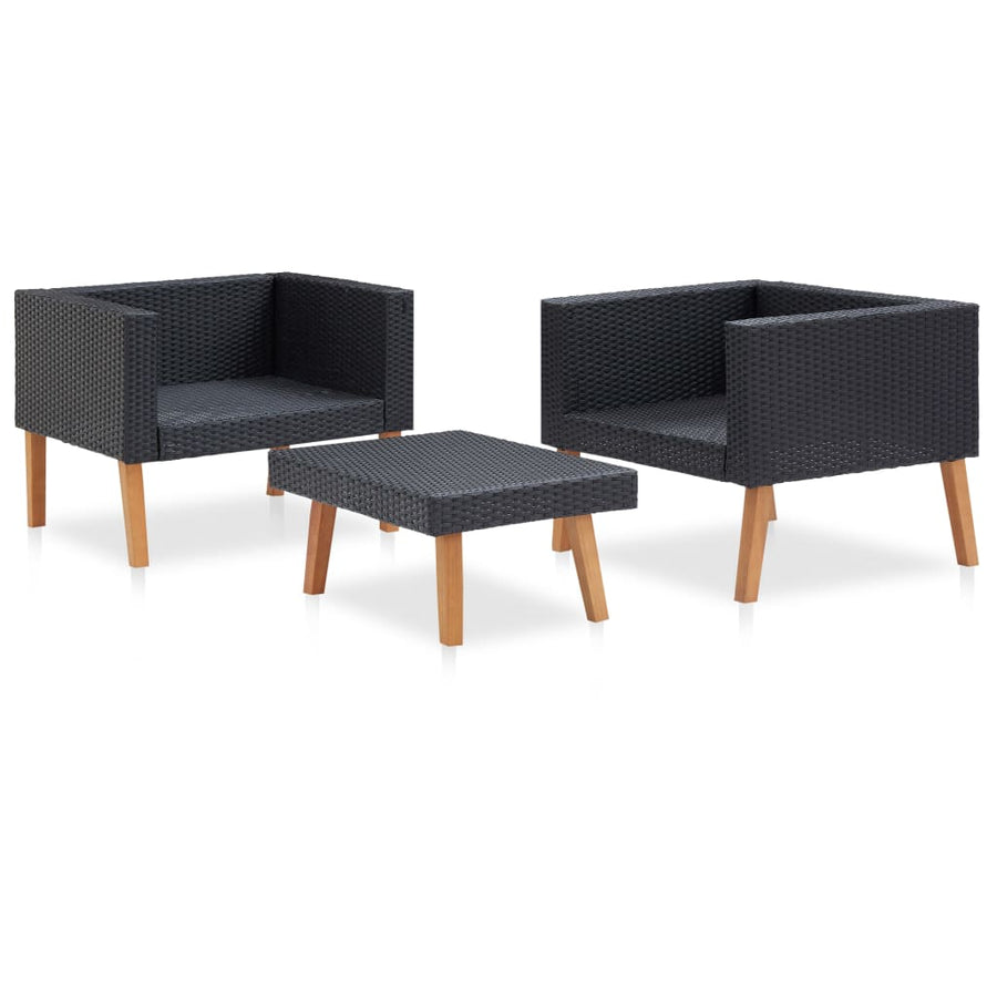 -Delige Loungeset Met Kussens Poly Rattan Zwart