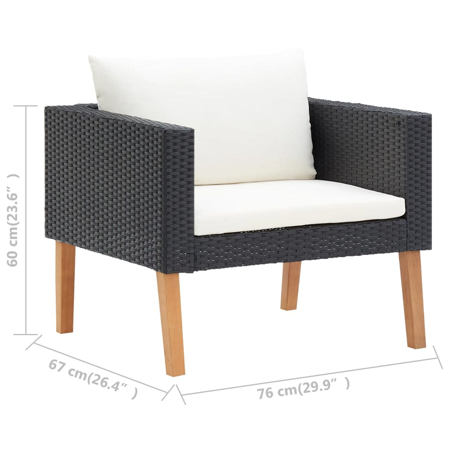 -Delige Loungeset Met Kussens Poly Rattan Zwart