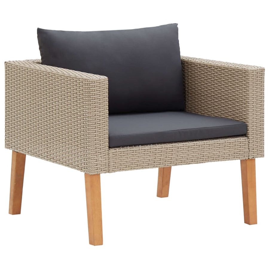 Tuinbank Eenzits Met Kussens Poly Rattan Beige Fauteuil